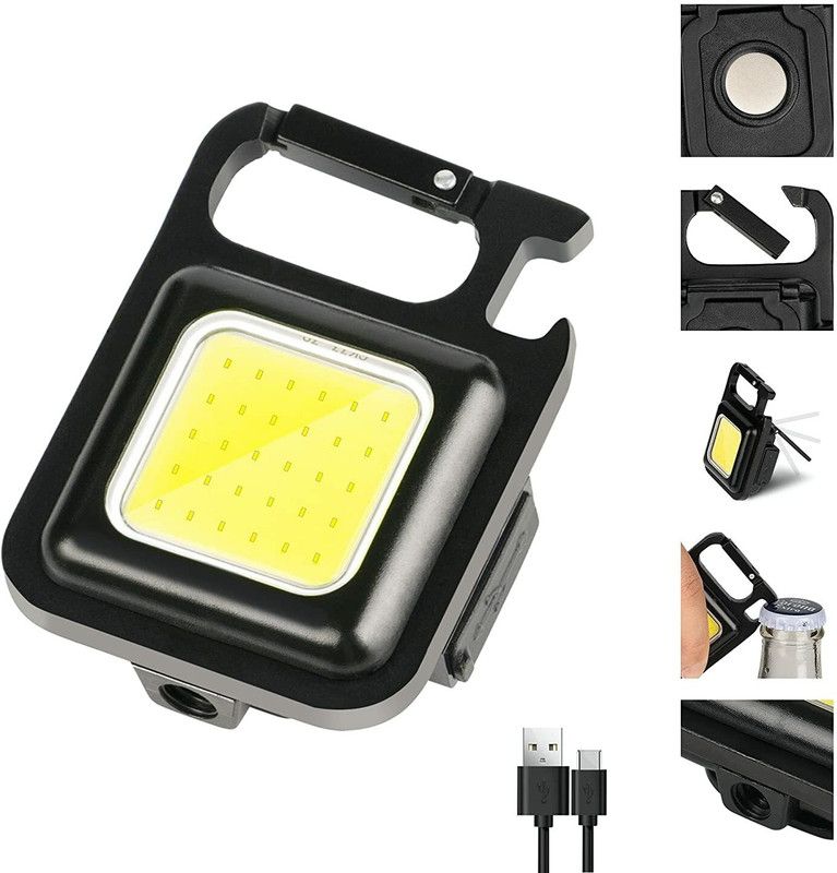 R FASHION USB Rechargeable LED COB Mini Flashlights Bright light with keychain Light Key Chain