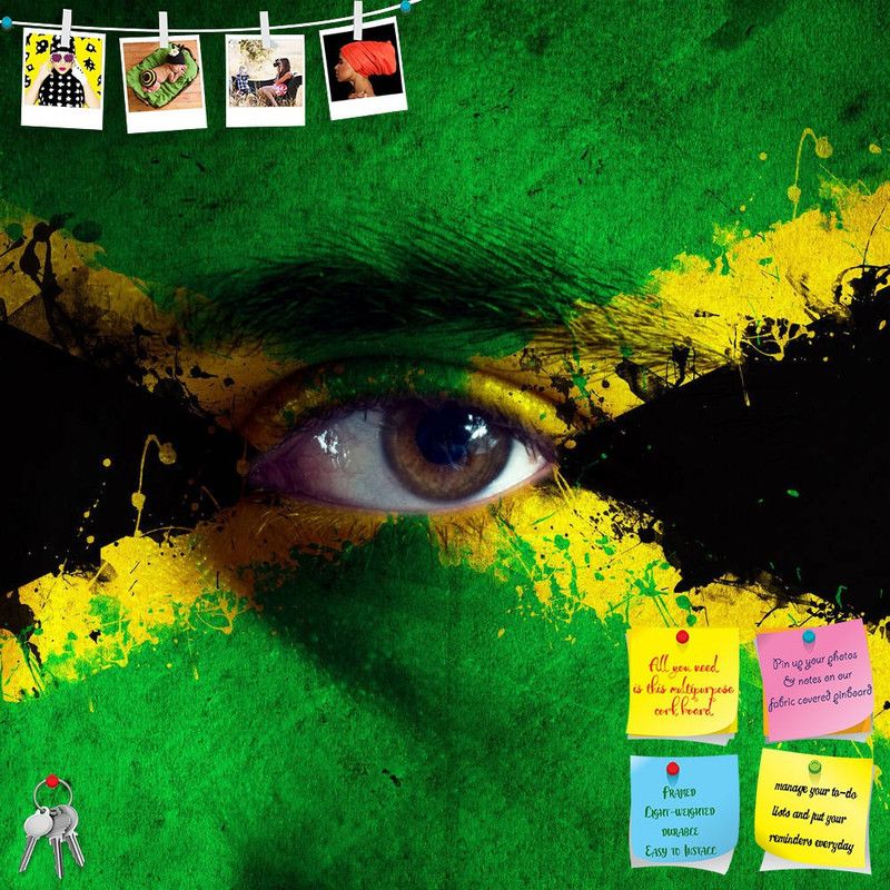 Artzfolio Jamaican Flag Painted On Face Notice Pin Board Soft Board with Push Pins Cork Bulletin Board  (Frameless 24 x 24 inch (61 x 61 cms))