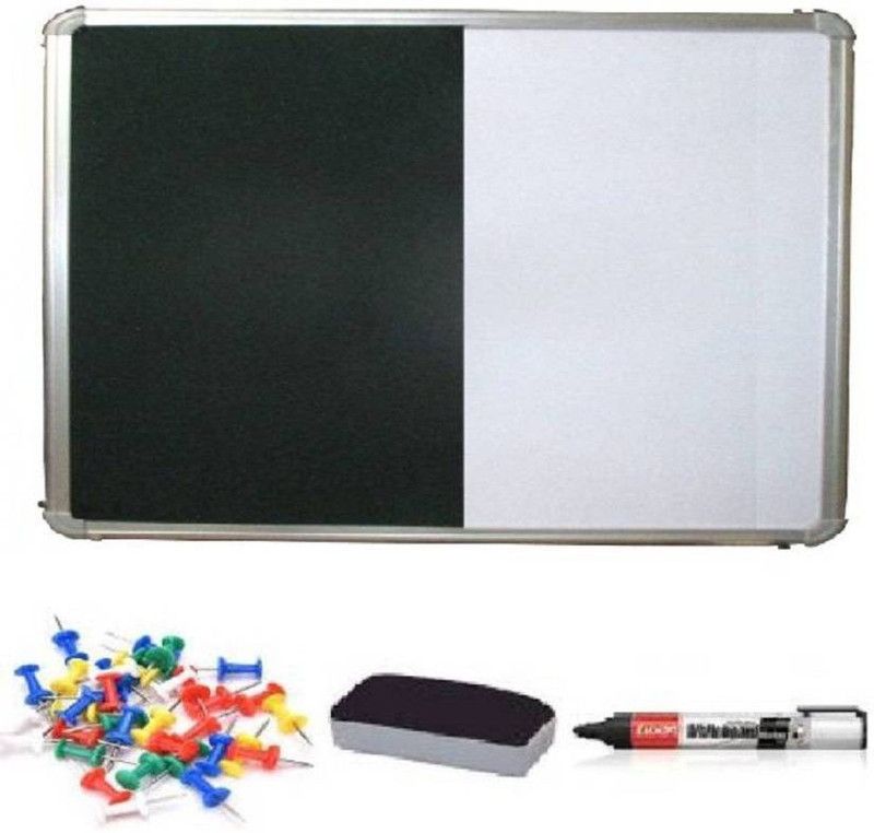 jn boards Non Magnetic non megnatic regualar dirtproof 2x1.5 feet White board and notice board same front side combi board with duster marker and pin Whiteboards  (green and white)