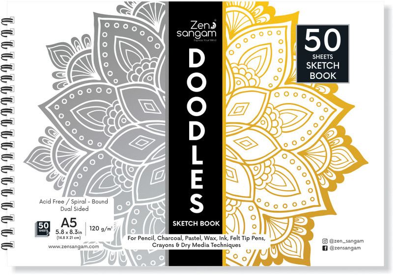 Zen Sangam Express your Mind 50 Sheets A5 Doodles Sketch Book - Spiral-Bound Sketchpad for Beginners â€“ Acid Free Paper for Doodling, Drawing and Sketching (Pack of 2) Sketch Pad  (100 Sheets, Pack of 2)