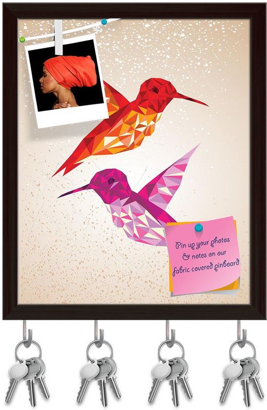 Artzfolio Abstract Humming Birds Triangles Shapes Pinboard & Key Hooks Dark Brown16x19.5in Cork Bulletin Board  (Multicolor 16 x 19.5 inch (41 x 50 cms))