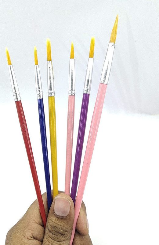 Levin 6pc Different Sizes Synthetic Round Paint Brush Paintings Brush for Kids plastic Handle  (Set of 6, Multicolor)