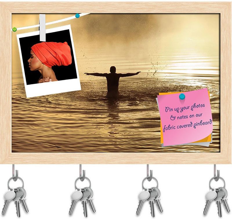 Artzfolio Male With Raised Arms Pinboard with Key Holders Natural Brown Frame8.5x6inch Cork Bulletin Board  (Multicolor 8.5 x 6 inch (22 x 15 cms))