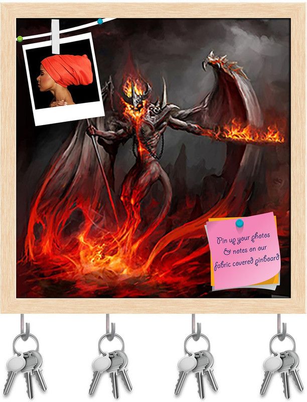 Artzfolio Fire Lord Rising From Magma Pinboard & Key Holders Natural Brown Frame16x16.3in Cork Bulletin Board  (Multicolor 16 x 16.3 inch (41 x 41 cms))
