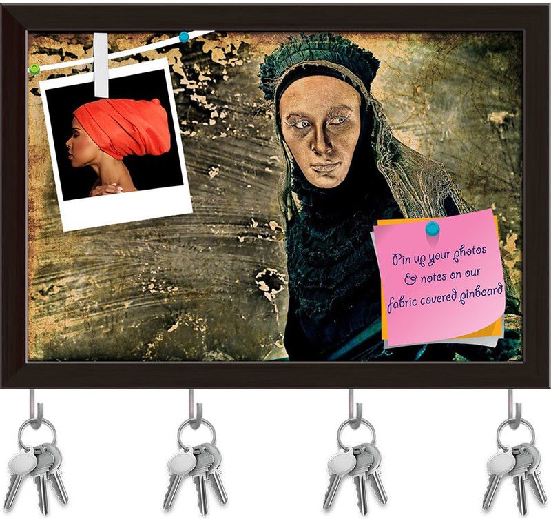 Artzfolio Woman In Old Fashioned Dress D2 Pinboard & Key Holders Dark Brown Frame8.5x6inch Cork Bulletin Board  (Multicolor 8.5 x 6 inch (22 x 15 cms))