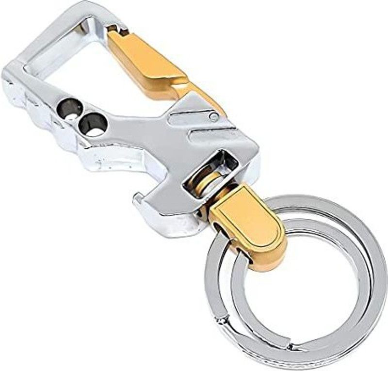 AMANVANI Stylish Double Ring Hook Metal Key Chain for Cars and Bikes Key Ring for Boys Key Chain