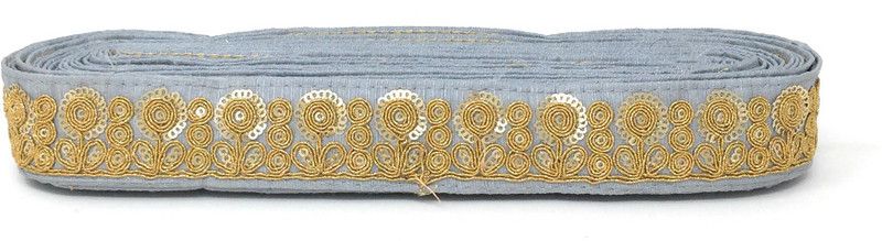 Inhika 9 Meters Lace Border Material, Gold Embroidered, Cotton Mix Fabric (2 inches Wide, Grey) for saree dupatta lehenga blouse Lace Reel  (Pack of 1)