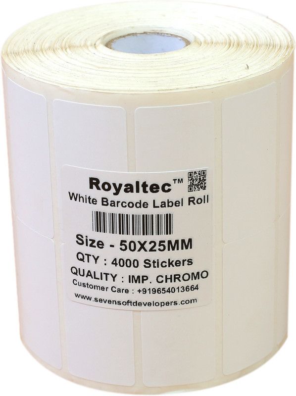 Royaltec 50X25MM CROMO Barcode Label (2X1 INCH) Self-adhesive Paper Label  (White)