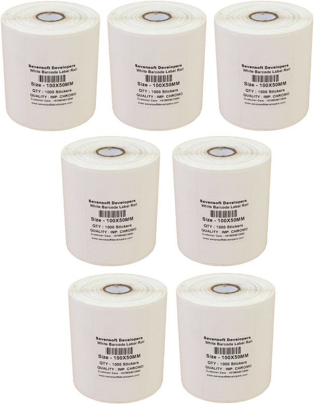Sevensoft Developers 100X50MM Barcode Label Set of 7 Self-adhesive Paper Label  (White)