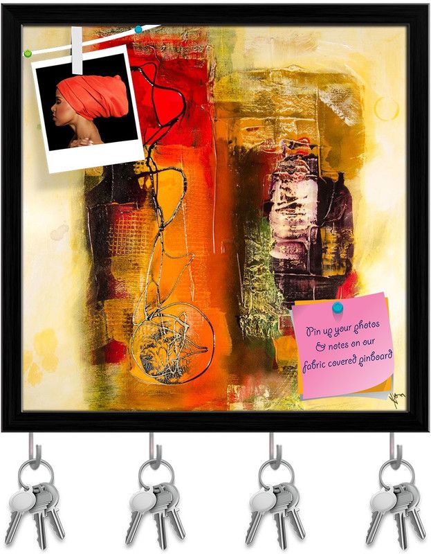 Artzfolio Modern Abstract Art D4 Pinboard with Key Holder Hooks Black Frame 20x20inch Cork Bulletin Board  (Multicolor 20 x 20 inch (51 x 51 cms))