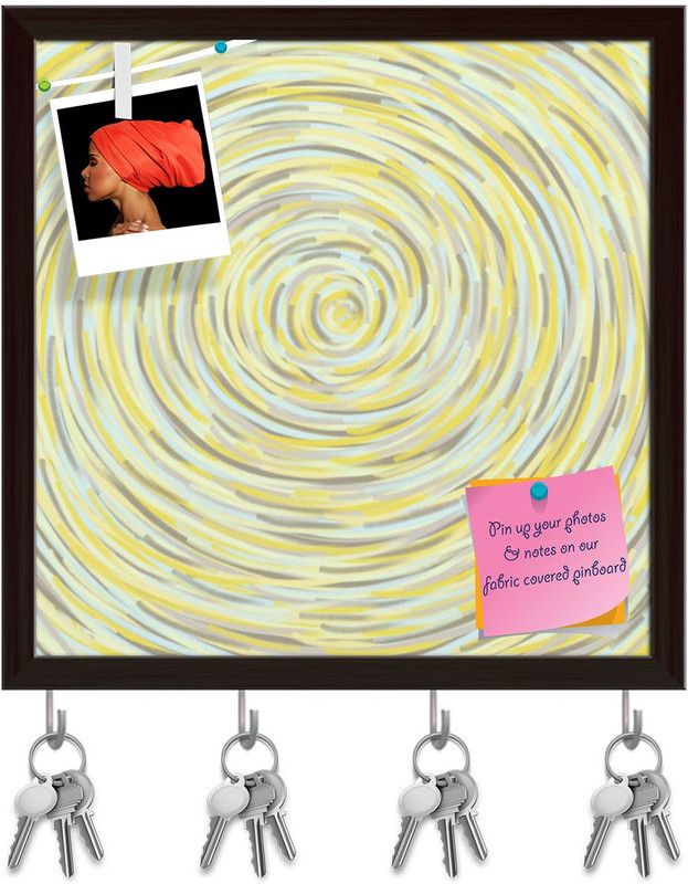 Artzfolio Stripes Pinboard with Key Holder Hooks Dark Brown Frame 10x10inch (25x25cms) Cork Bulletin Board  (Multicolor 10 x 10 inch (25 x 25 cms))