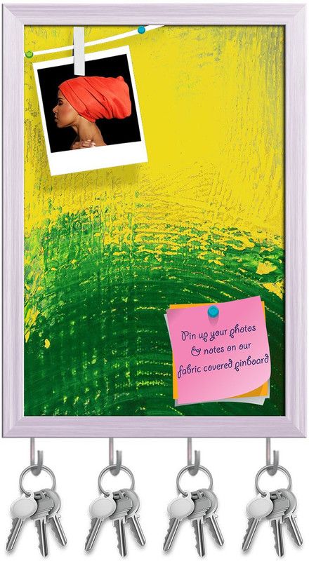 Artzfolio Abstract Artwork D7 Pinboard with Key Holder Hooks White Frame 12x17.5inch Cork Bulletin Board  (Multicolor 12 x 17.5 inch (30 x 44 cms))