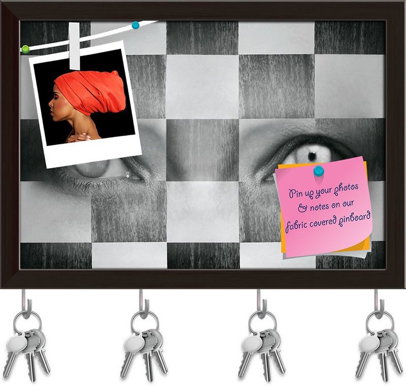 Artzfolio Human Eyes With A Chess Texture Pinboard & Key Holders Dark Brown Frame11.3x8in Cork Bulletin Board  (Multicolor 11.3 x 8 inch (29 x 20 cms))