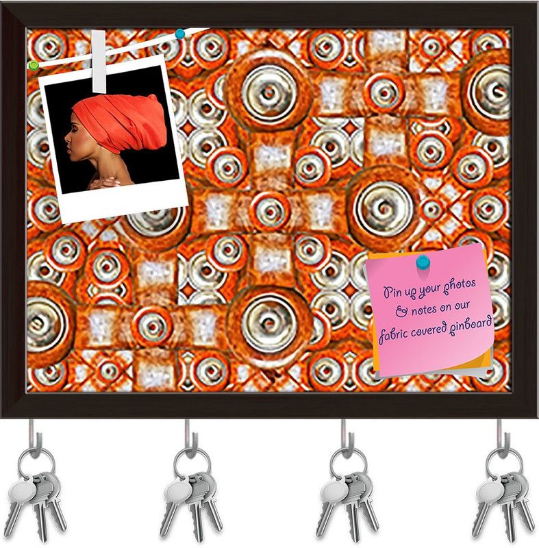 Artzfolio Abstract Artwork D141 Pinboard with Key Holder Hooks Dark Brown Frame 13x10inch Cork Bulletin Board  (Multicolor 13 x 10 inch (33 x 25 cms))