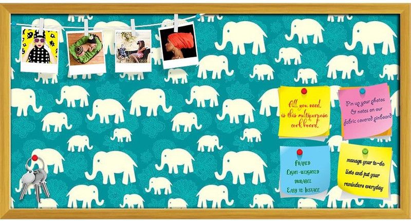 Artzfolio Elephants Pattern Notice Pin Board Soft Board with Push Pins Cork Bulletin Board  (Golden Frame 36 x 18 inch (91 x 46 cms))