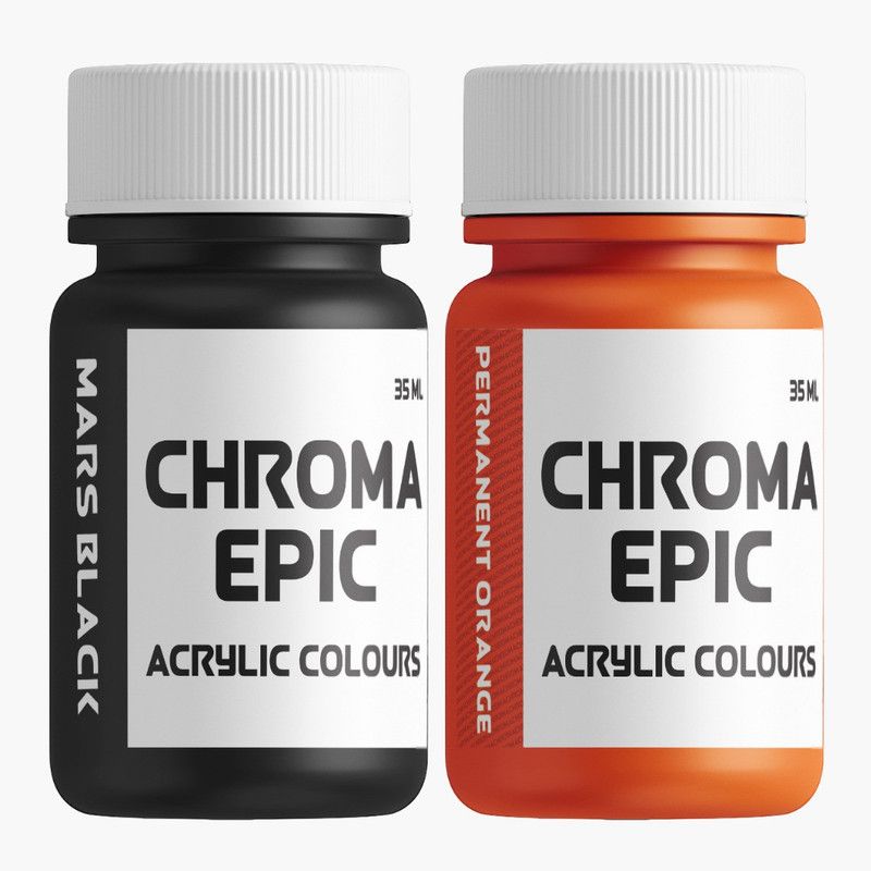 chroma Epic - Mars Black, Permanent Orange - 35ml Acrlic paint  (Set of 2, Mars Black, Permanent Orange)