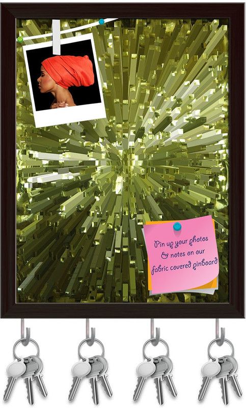 Artzfolio Abstract Stripes Pinboard with Key Holder Hooks Dark Brown Frame 8x10.3inch Cork Bulletin Board  (Multicolor 8 x 10.3 inch (20 x 26 cms))
