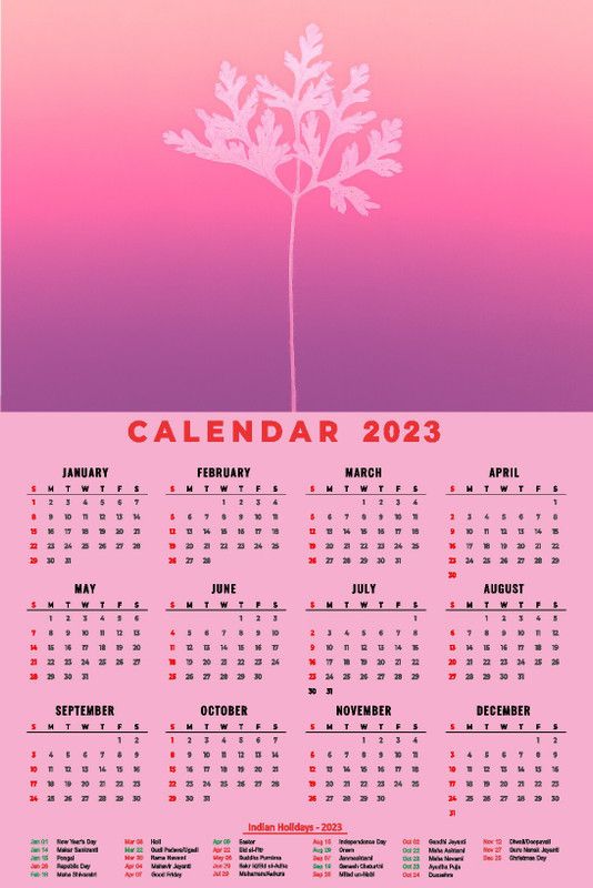 infinity interiors beautiful pink , Wall Calendar, (24 x 36 inch)for office, home_019 2023 Wall Calendar  (Multicolor, pink)