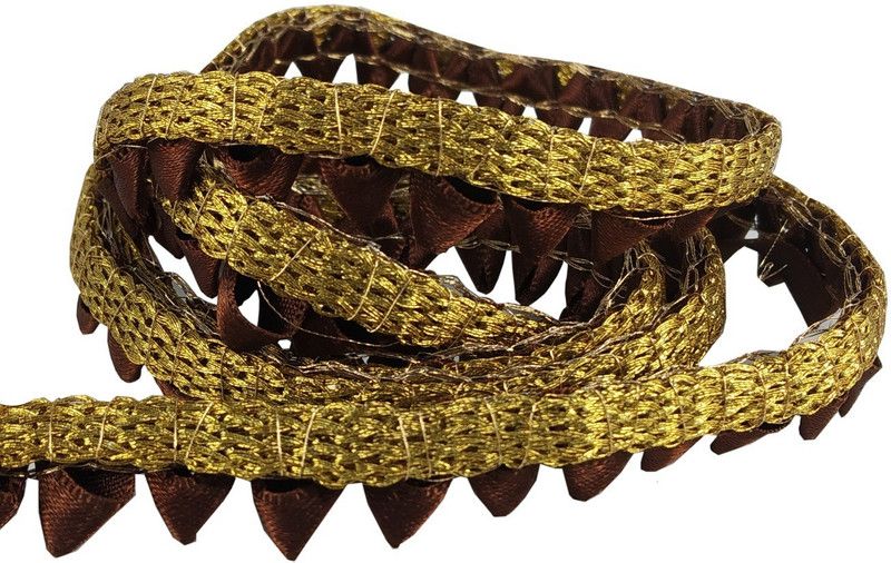 Stylewell CWG0033 (9 Mtr) Roll Of Brown And Golden Samosa Gota Patti Embroidery Trim Lace Border with 1.27 cm Width for Saree,suit,dresses Embellishment,fashion Designing,craftworks Lace Reel  (Pack of 1)