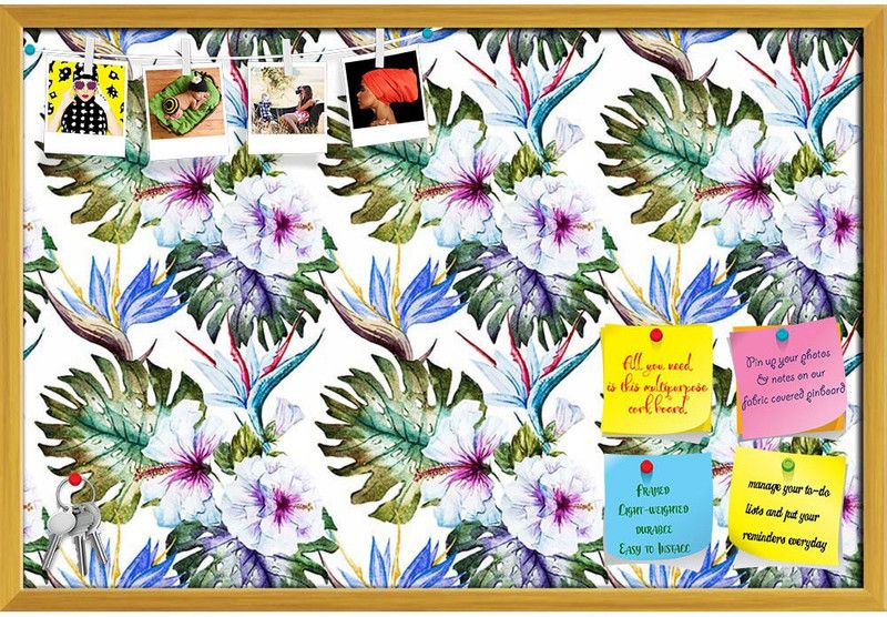 Artzfolio Watercolor Hibiscus Pattern Notice Pin Board Soft Board with Push Pins Cork Bulletin Board  (Golden Frame 30 x 20 inch (76 x 51 cms))
