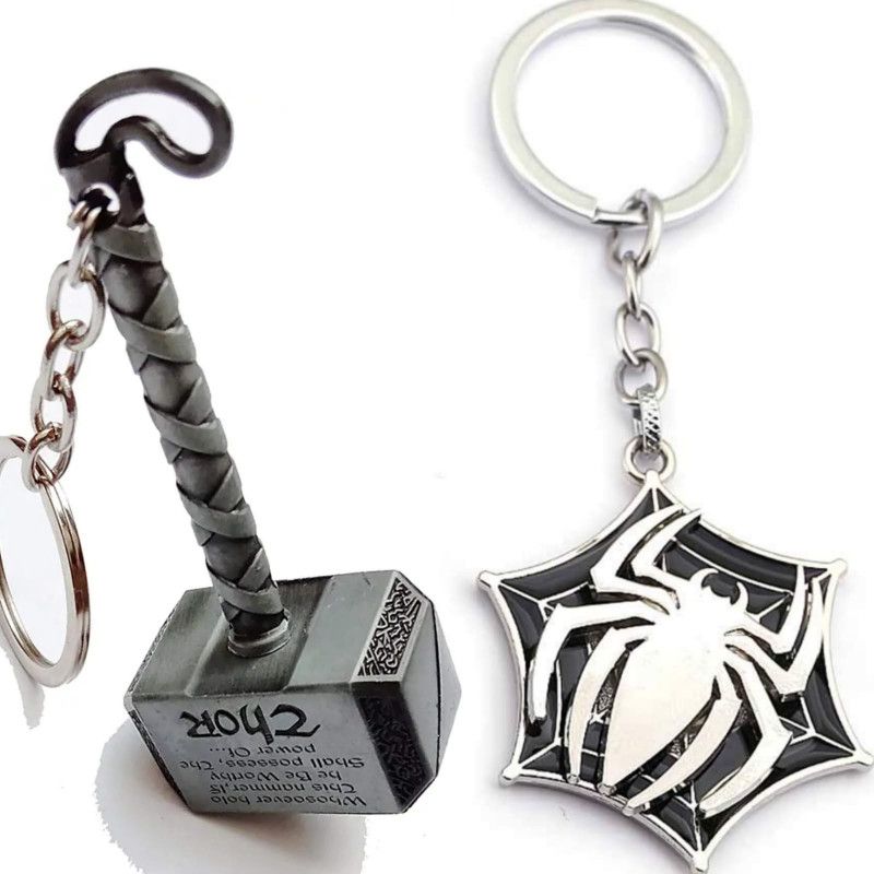 Jainsburys Combo of Thor hammer keychain & Spider Rotating keychain Key Chain