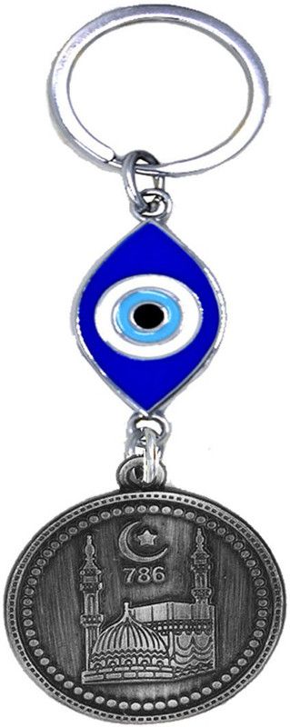AFH Allah 786 Lucky Number Moon Star Grey Evil Eye Keychain for Men and Women Key Chain