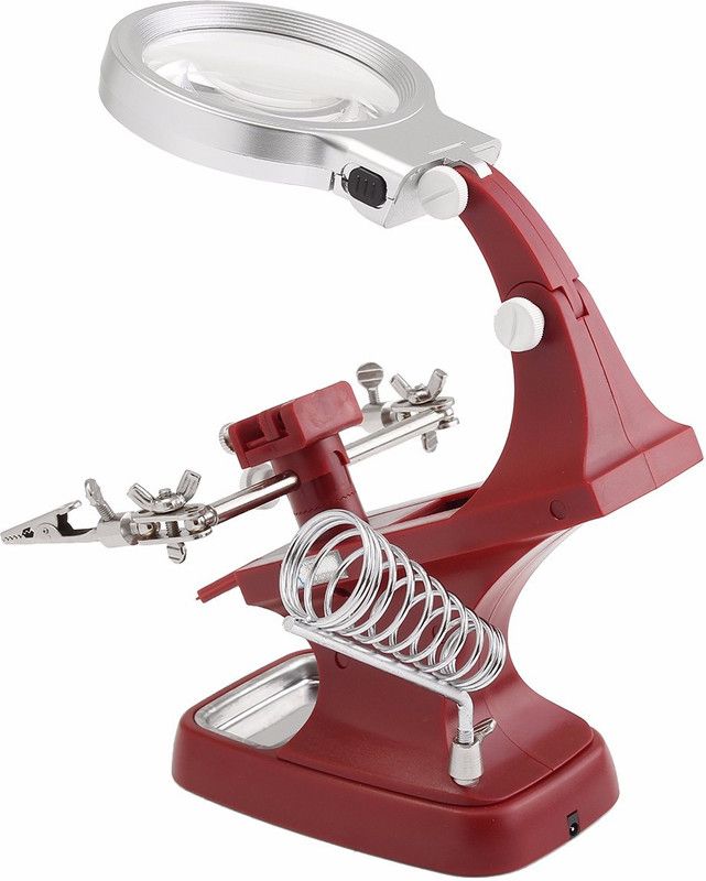 Sukot Magnifying Glass Alligator Clip Holder Clamp Helping Hand Soldering Repair Tool 3X ::: 4.5X Magnification Multi functional Welding 10 LED Magnifier  (Red)