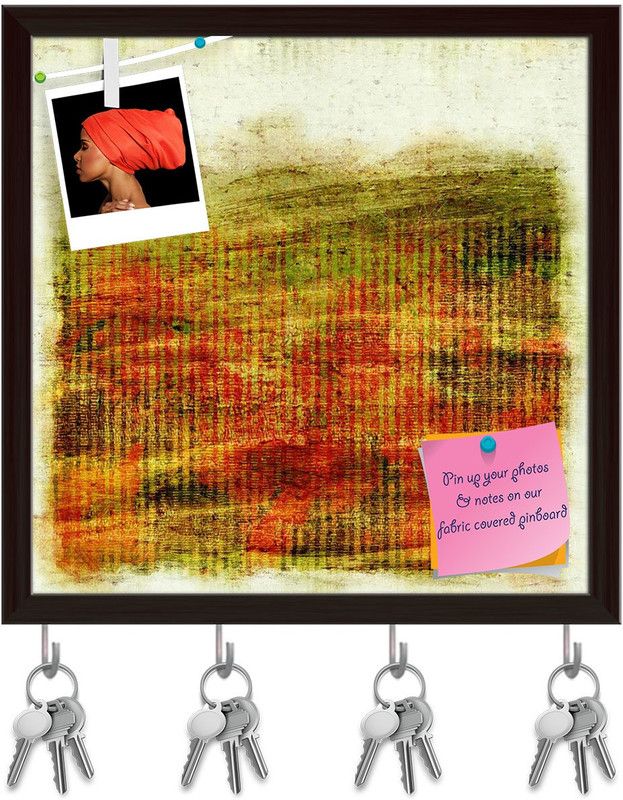 Artzfolio Abstract Artwork D99 Pinboard with Key Holder Hooks Dark Brown Frame 16x16inch Cork Bulletin Board  (Multicolor 16 x 16 inch (41 x 41 cms))