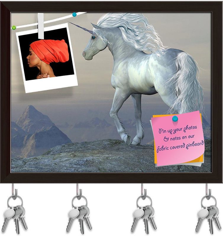 Artzfolio Unicorn Bluff Pinboard with Key Holder Hooks Dark Brown Frame 19.8x16inch Cork Bulletin Board  (Multicolor 19.8 x 16 inch (50 x 41 cms))