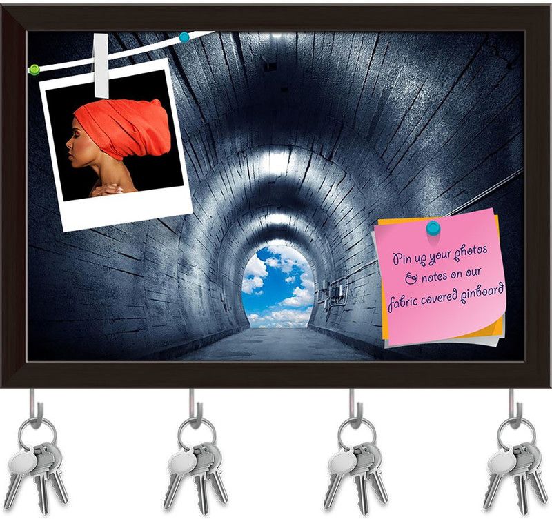 Artzfolio Tunnel Towards The Sky Pinboard with Key Holders Dark Brown Frame11.5x8inch Cork Bulletin Board  (Multicolor 11.5 x 8 inch (29 x 20 cms))