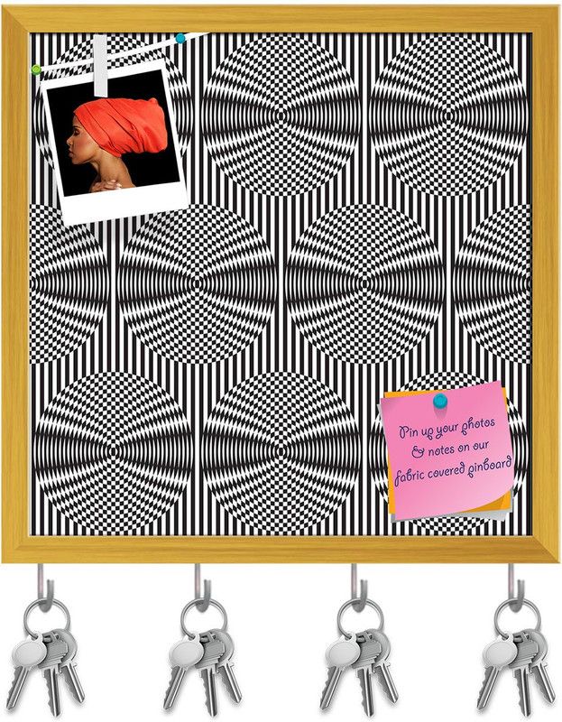 Artzfolio Optical Artwork Pin Board with Key Holders Golden Frame 20x20inch (51x51cms) Cork Bulletin Board  (Multicolor 20 x 20 inch (51 x 51 cms))