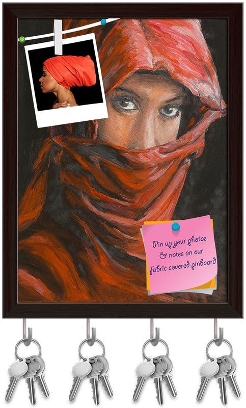 Artzfolio Portrait Of An Arabic Woman Wearing A Re Hijab Pinboard Dark Brown10x13.2in Cork Bulletin Board  (Multicolor 10 x 13.2 inch (25 x 34 cms))