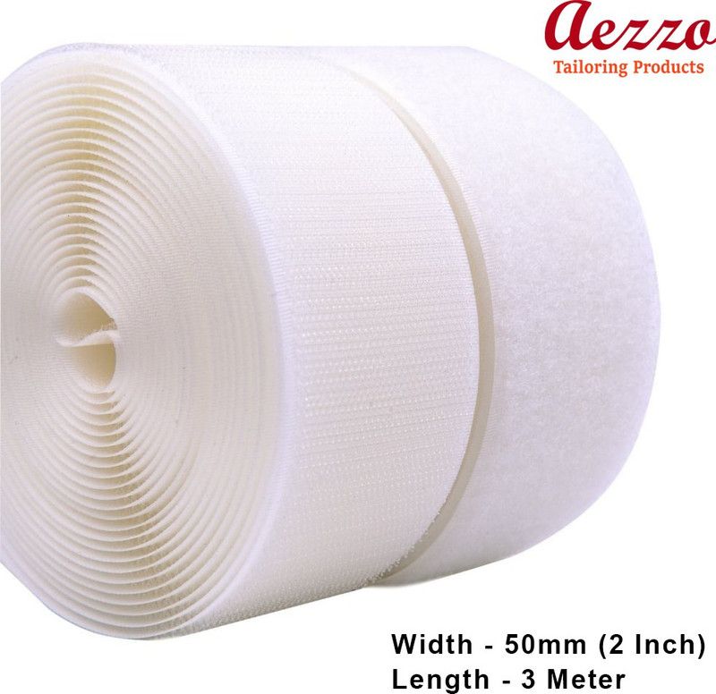 Aezzo White Velcro Hook + Loop Sew-on Fastener tape roll strips 3 Meter Length 2 Inch (50mm) Width. Use in Sofas Backs, Footwear, Pillow Covers, Bags, Purses, Curtains etc. (3 Meter White) Sew-on Velcro  (White)