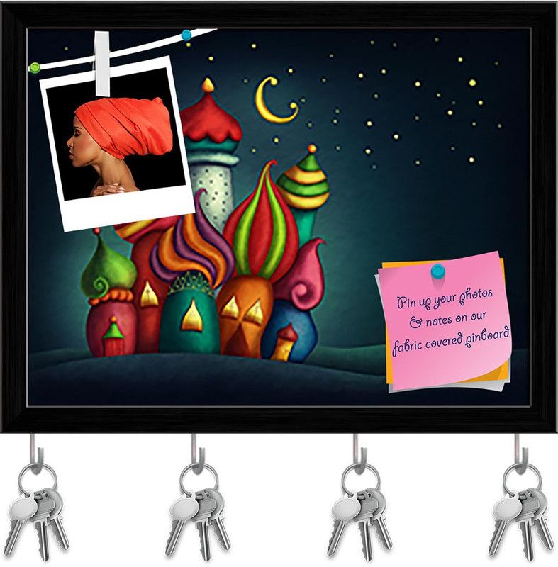 Artzfolio Colorful Houses Pin Board with Key Holders Black Frame 10.3x8inch (26x20cms) Cork Bulletin Board  (Multicolor 10.3 x 8 inch (26 x 20 cms))