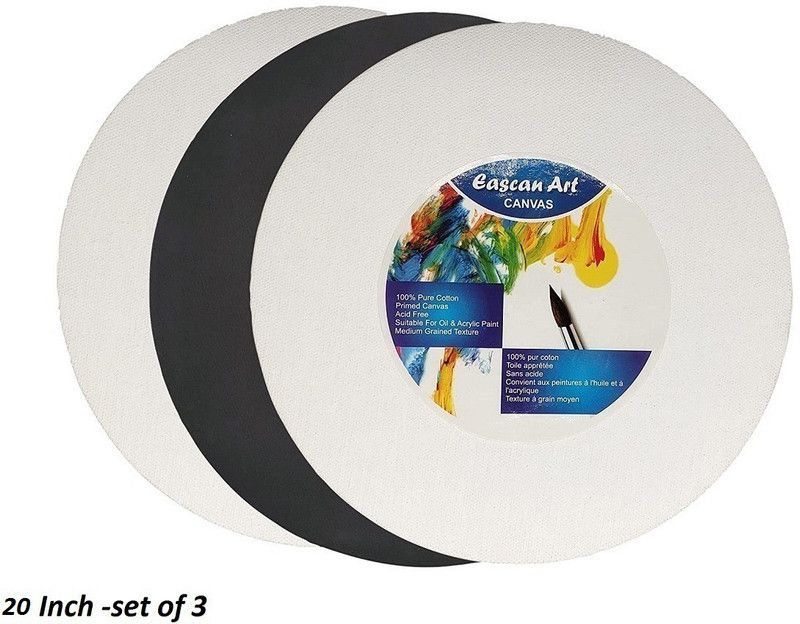 Eascan Art 20 Inch Round Cotton Medium Grain Pre Stretched Canvas (Set of 1)  (White, Black, Linen)