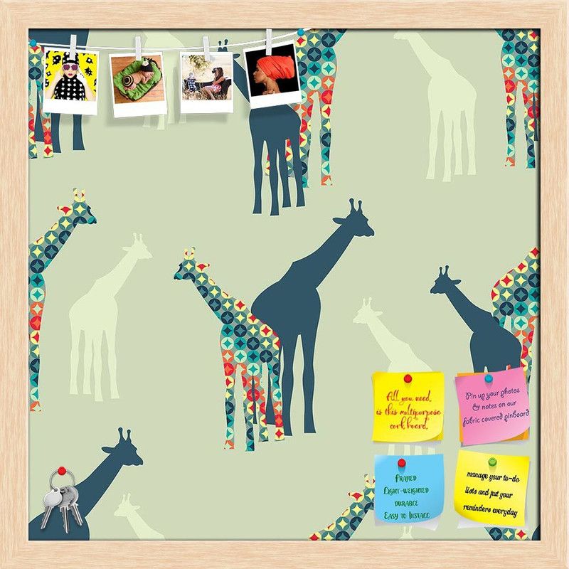 Artzfolio Colorful Giraffes Notice Pin Board Soft Board with Push Pins Cork Bulletin Board  (Natural Brown Frame 24 x 24 inch (61 x 61 cms))