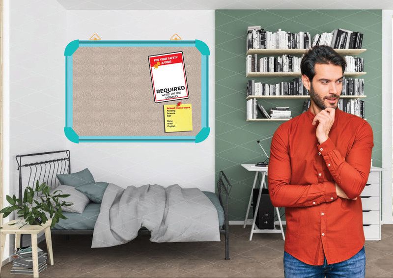WRITING AND DISPLAY Pin-up board 1.5*2 feet,AQUA ALLUMINIUM FRAME(CLOUDS)pin up board CORK Bulletin Board  (CLOUDS)