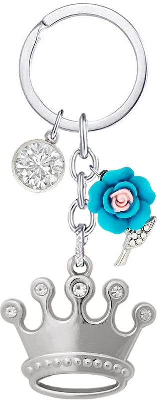 KYP Fashion Diamond Stone Crown Queen Princess Gift For Girls Teens Daughter Blue Flower Key Chain