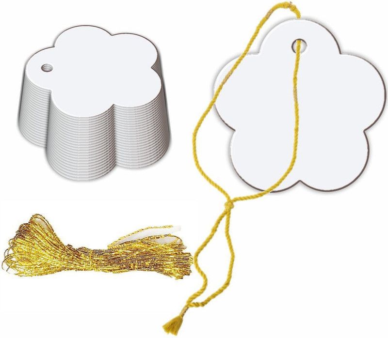 KREEPO Gift Tags Craft Paper with Golden String for Writable Tags, Party-Celebration Non-Adhesive Paper Label  (Snow-white)