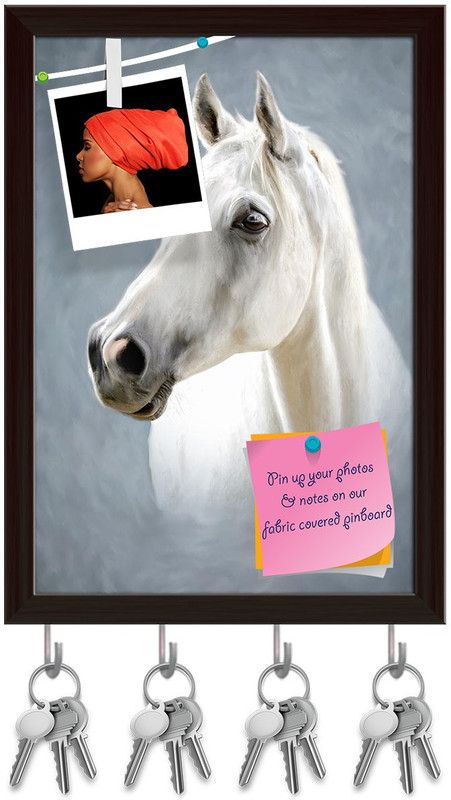 Artzfolio Portrait Of A White Horse D2 Pinboard & Key Holders Dark Brown Frame8x11.3inch Cork Bulletin Board  (Multicolor 8 x 11.3 inch (20 x 29 cms))