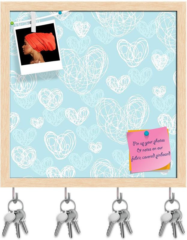 Artzfolio Romantic Doodle Pin Board with Key Holders Natural Brown Frame 20x20inch Cork Bulletin Board  (Multicolor 20 x 20 inch (51 x 51 cms))