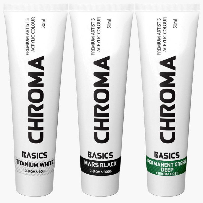 chroma Basic - Titanium White, Mars Black, Permanent Green Deep - 50ml Acrylic Tube  (Set of 1, Titanium White, Mars Black, Permanent Green Deep)