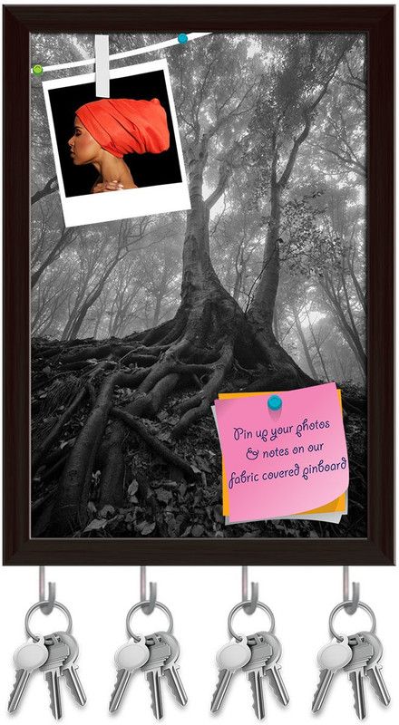Artzfolio Wet Roots Pinboard with Key Holder Hooks Dark Brown Frame 6x8.5inch (15x22cms) Cork Bulletin Board  (Multicolor 6 x 8.5 inch (15 x 22 cms))