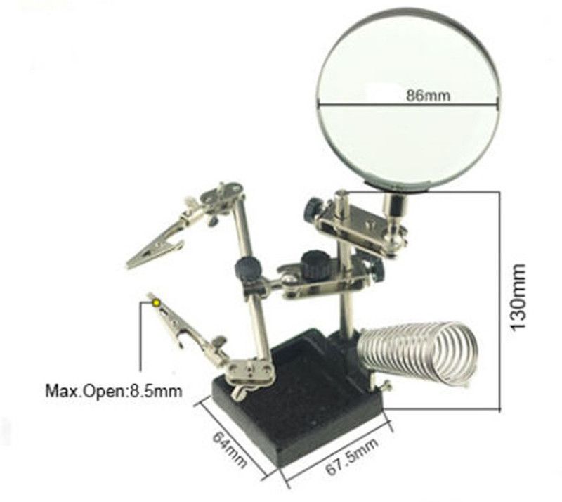 uptodatetools Third Hand Soldering Iron Stand Helping Hand Magnifying Glass with PCB Clamp 90 Magnifying Glass  (Silver)