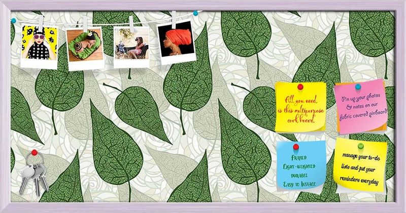 Artzfolio Hand Drawn Green Leafs Notice Pin Board White Frame 30 x 15 inch (76 x 38 cms) Cork Bulletin Board  (White Frame 30 x 15 inch (76 x 38 cms))