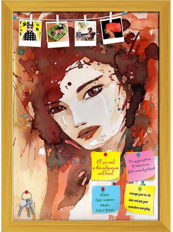 Artzfolio Portrait Of A Young Girl Notice Pin Board Golden Frame 12x16.6inch (30x42cms) Cork Bulletin Board  (Multicolor 12 x 16.6 inch (30 x 42 cms))