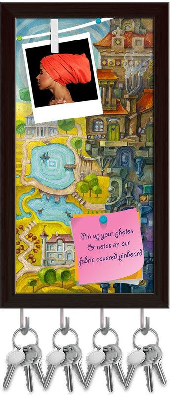 Artzfolio Whimsical Building With Architectural Elements Pinboard Dark Brown6x11in Cork Bulletin Board  (Multicolor 6 x 11 inch (15 x 28 cms))