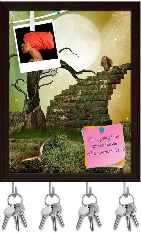 Artzfolio Fantasy Garden With Tree Stairway & Rabbit Pinboard Key Hook Dark Brown8x10.3in Cork Bulletin Board  (Multicolor 8 x 10.3 inch (20 x 26 cms))