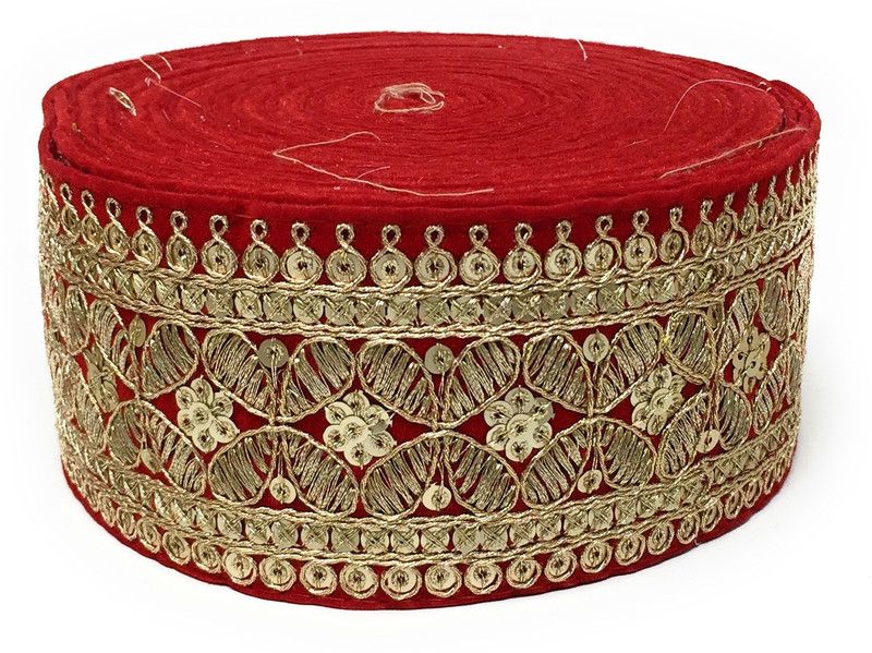 Inhika 9 Meters Lace Border Material, Embroidered, Velvet Fabric (6cm Wide, Red) for saree dupatta lehenga blouse Lace Reel  (Pack of 1)