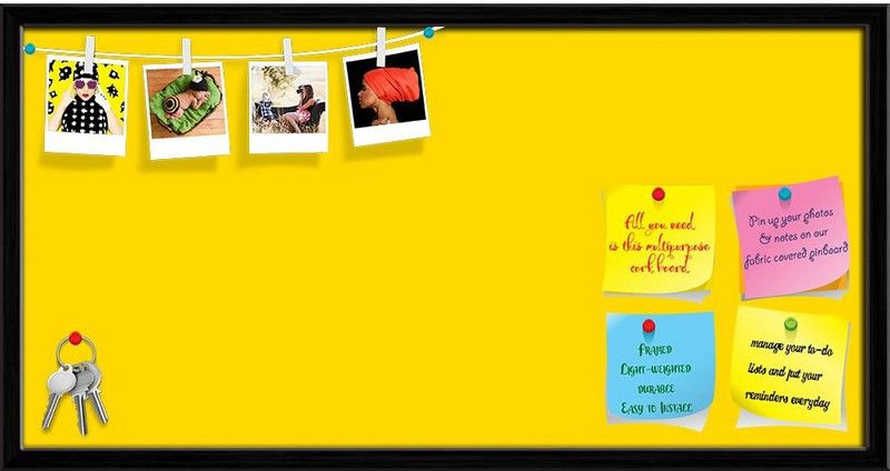 Artzfolio Yellows Gold Colour Notice Pin Board Soft Board with Push Pins Cork Bulletin Board  (Gold 36 x 18 inch (91 x 46 cms))